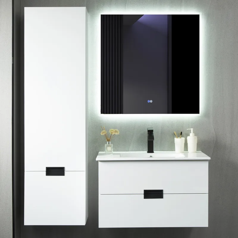 Badrumspaket | Kommod 80cm | Sidoskåp & LED-spegel, undefined