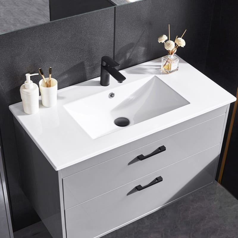 Badrumspaket | Kommod 90 cm | Sidoskåp & LED-spegel | Grå - Hus & renovering - Kök & bad - Badrum - Badrumsmöbler & badrumsinredning - Kompletta möbelpaket badrum