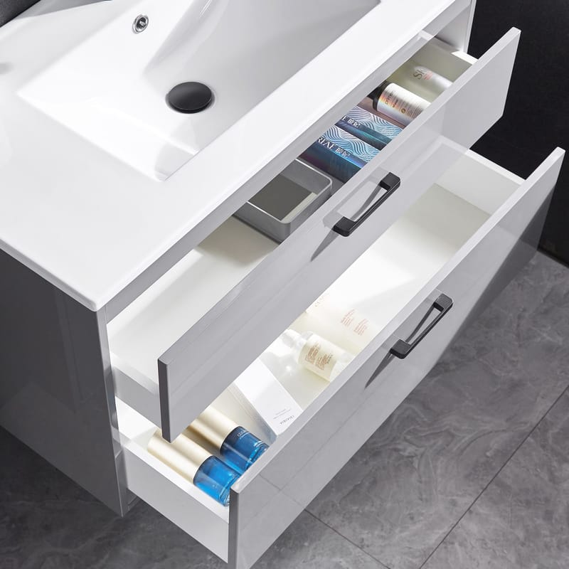 Badrumspaket | Kommod 90 cm | Sidoskåp & LED-spegel | Grå - Hus & renovering - Kök & bad - Badrum - Badrumsmöbler & badrumsinredning - Kompletta möbelpaket badrum