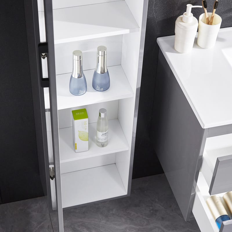 Badrumspaket | Kommod 90 cm | Sidoskåp & LED-spegel | Grå - Hus & renovering - Kök & bad - Badrum - Badrumsmöbler & badrumsinredning - Kompletta möbelpaket badrum