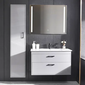 Badrumspaket | Kommod 90 cm | Sidoskåp & LED-spegel | Grå - Hus & renovering - Kök & bad - Badrum - Badrumsmöbler & badrumsinredning - Kompletta möbelpaket badrum