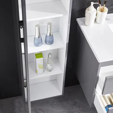 Badrumspaket | Kommod 90 cm | Sidoskåp & LED-spegel | Grå - Hus & renovering - Kök & bad - Badrum - Badrumsmöbler & badrumsinredning - Kompletta möbelpaket badrum