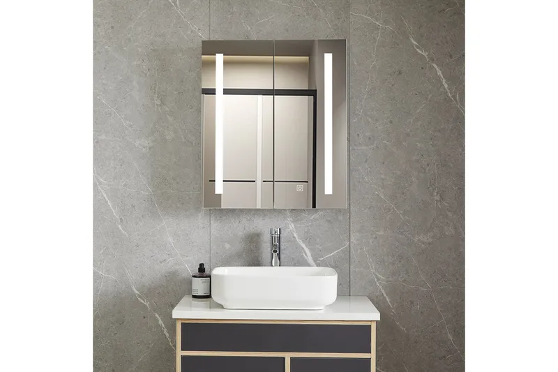 Badrumsskåp 60x70cm med Spegel och LED-belysning, undefined