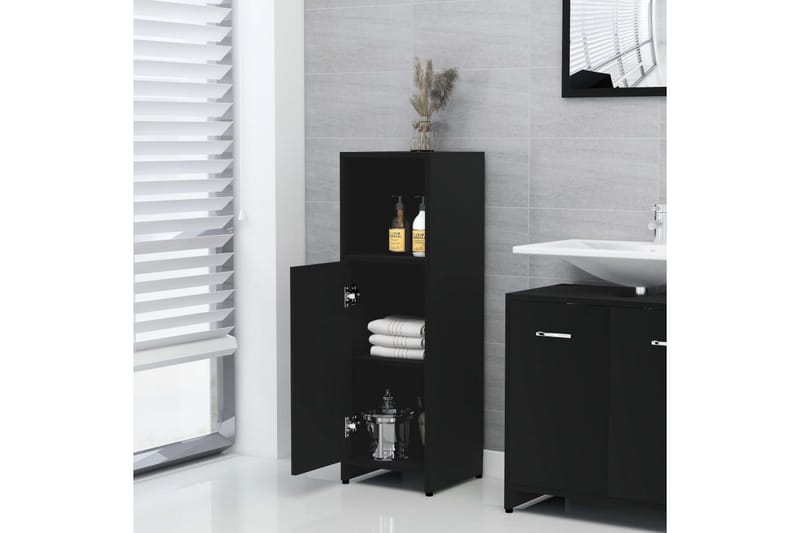 Badrumsskåp svart 30x30x95 cm spånskiva - Svart - Hus & renovering - Kök & bad - Badrum - Badrumsmöbler & badrumsinredning - Badrumsskåp