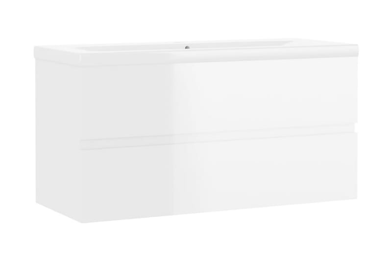 Badrumsskåp med inbyggt handfat vit högglans spånskiva - Vit - Tvättställsskåp & kommod