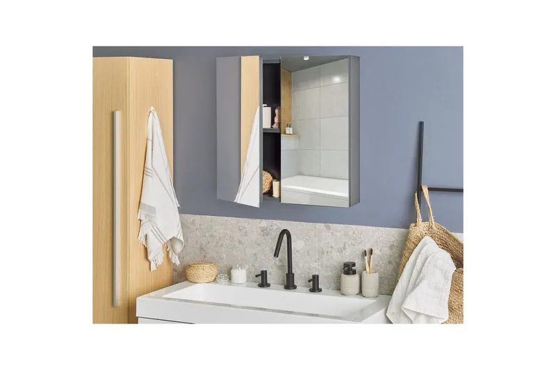 Badrumsskåp med spegel Navarra Svart, Silver, 60x14x60 cm - Svart, Silver, 60x14x60 cm - Hus & renovering - Kök & bad - Badrum - Badrumsmöbler & badrumsinredning - Spegelskåp badrum