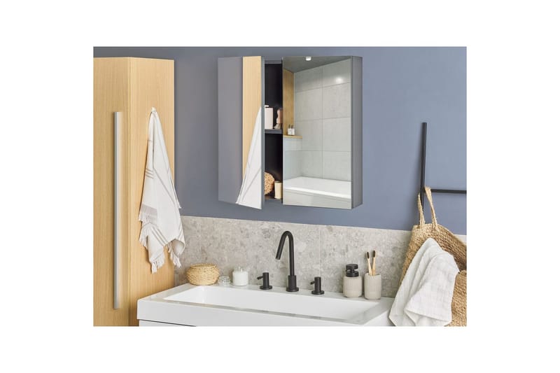 Badrumsskåp med spegel Navarra Svart, Silver, 60x14x60 cm - Svart, Silver, 60x14x60 cm - Hus & renovering - Kök & bad - Badrum - Badrumsmöbler & badrumsinredning - Spegelskåp badrum