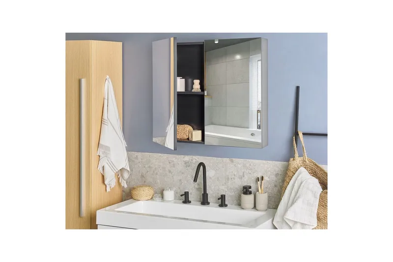 Badrumsskåp med spegel Navarra Svart, Silver, 80x14x70 cm - Svart, Silver, 80x14x70 cm - Hus & renovering - Kök & bad - Badrum - Badrumsmöbler & badrumsinredning - Spegelskåp badrum