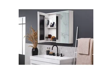 Badrumsskåp med spegel Navarra Vit, Silver, 80x14x70 cm - Vit, Silver, 80x14x70 cm - Hus & renovering - Kök & bad - Badrum - Badrumsmöbler & badrumsinredning - Spegelskåp badrum