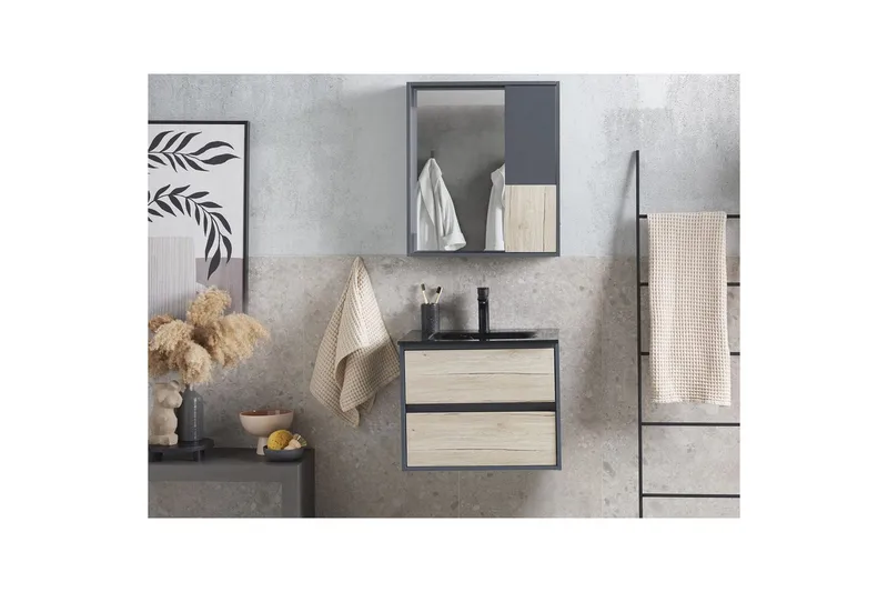 Badrumsskåp Teruel Grå, ljust trä, 60x48x70 cm - Grå, ljust trä, 60x48x70 cm - Hus & renovering - Kök & bad - Badrum - Badrumsmöbler & badrumsinredning - Badrumsskåp