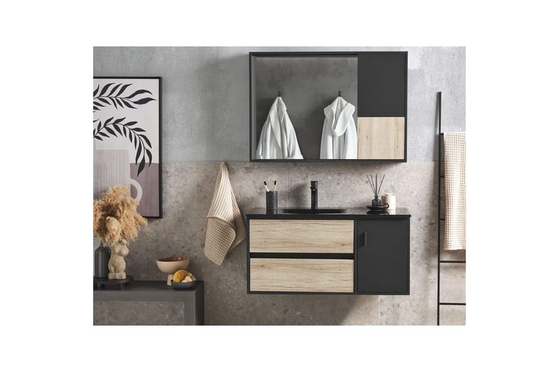 Badrumsskåp Teruel Ljus trä, svart, 100x48x70 cm - Ljus trä, svart, 100x48x70 cm - Hus & renovering - Kök & bad - Badrum - Badrumsmöbler & badrumsinredning - Badrumsskåp