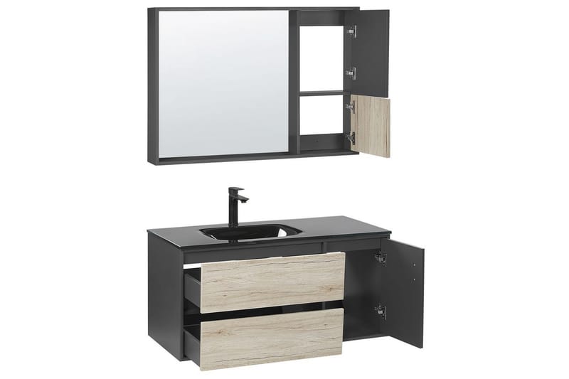 Badrumsskåp Teruel Ljus trä, svart, 100x48x70 cm - Ljus trä, svart, 100x48x70 cm - Hus & renovering - Kök & bad - Badrum - Badrumsmöbler & badrumsinredning - Badrumsskåp