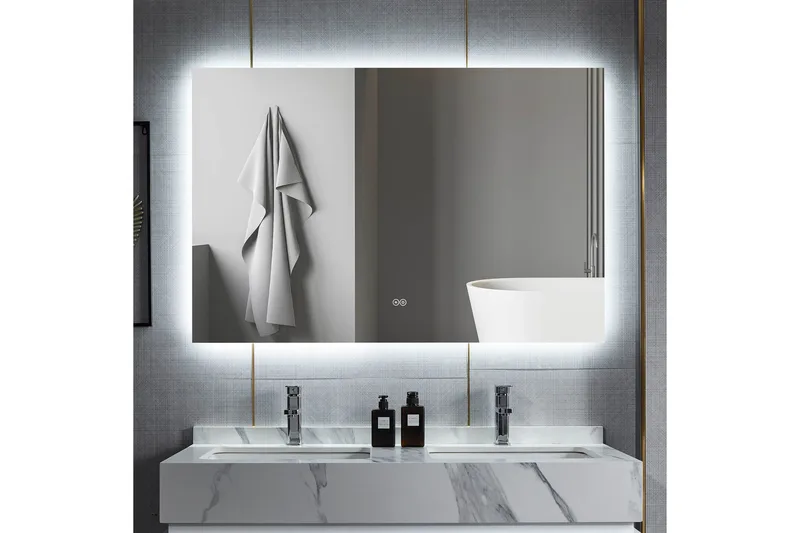 Badrumsspegel 120x100 cm med LED-belysning och anti-fog, undefined