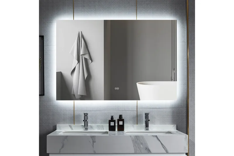 Badrumsspegel 120x100 cm med LED-belysning och anti-fog, undefined