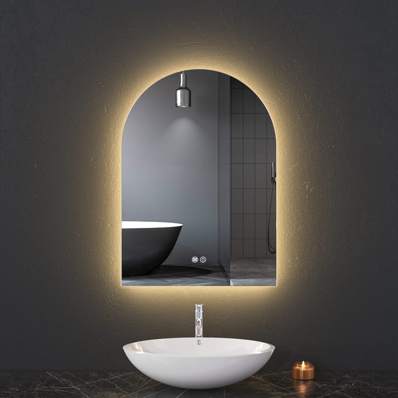 Badrumsspegel 50x70cm med LED-belysning | Valvformad  Dimmer och Anti-fog | ADRIENNE - Hus & renovering - Kök & bad - Badrum - Badrumsmöbler & badrumsinredning - Badrumsspegel