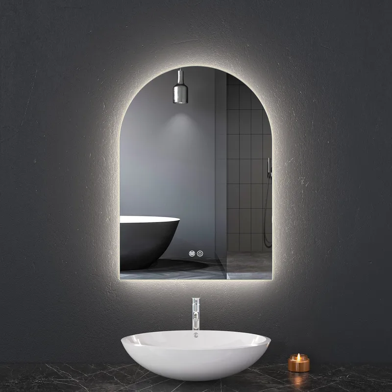 Badrumsspegel 50x70cm med LED-belysning | Valvformad  Dimmer och Anti-fog | ADRIENNE, undefined