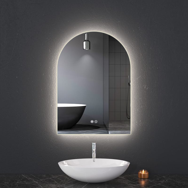 Badrumsspegel 50x70cm med LED-belysning | Valvformad  Dimmer och Anti-fog | ADRIENNE, undefined