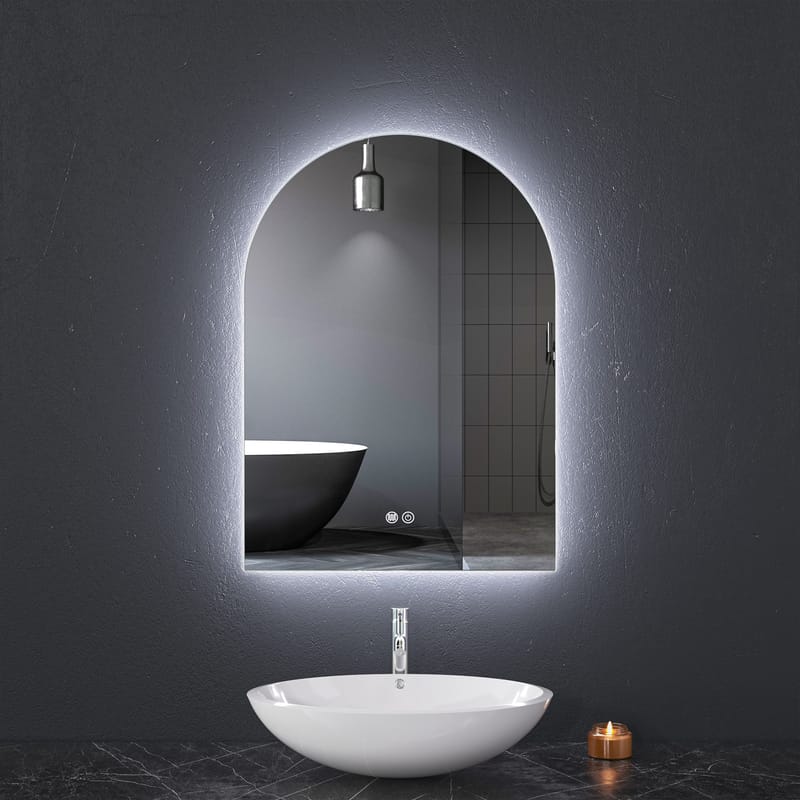 Badrumsspegel 70x85cm med LED-belysning | Valvformad | Dimmer och Anti-fog | ADRIENNE - Hus & renovering - Kök & bad - Badrum - Badrumsmöbler & badrumsinredning - Badrumsspegel