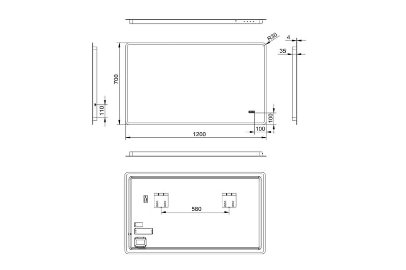 Aspsele Badrumsspegel 120x70 cm LED-belysning - Badrumsspegel - Badrumsspegel med belysning