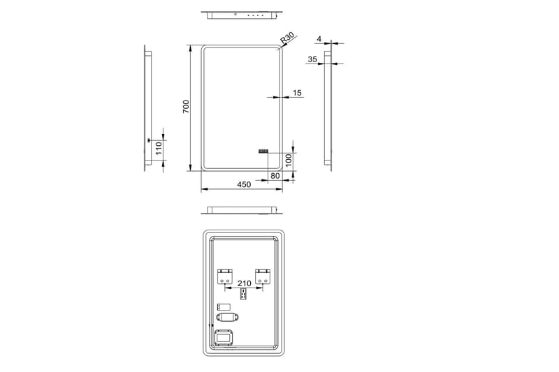 Aspsele Badrumsspegel 45x70 cm LED-belysning - Badrumsspegel - Badrumsspegel med belysning