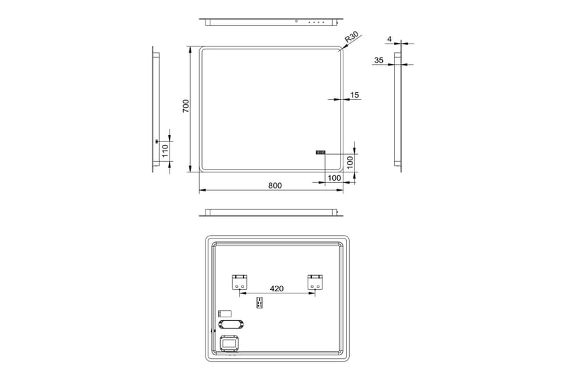 Aspsele Badrumsspegel 80x70 cm LED-belysning - Badrumsspegel - Badrumsspegel med belysning