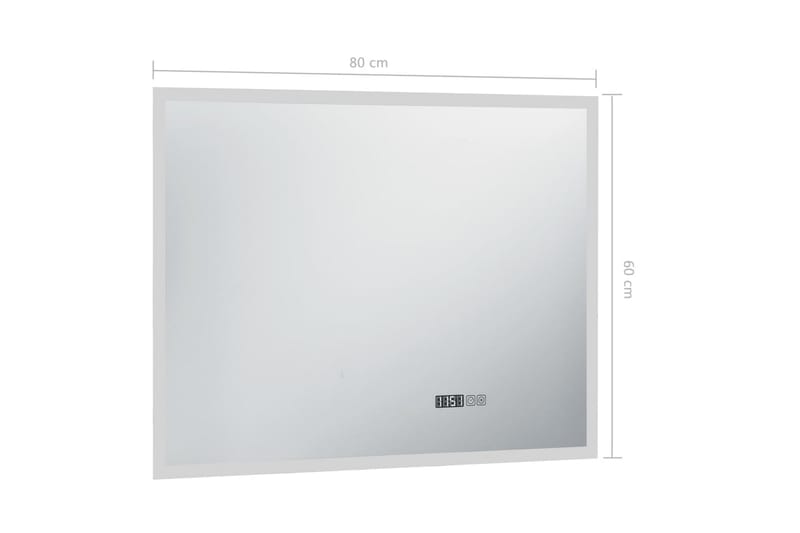 Badrumsspegel LED med touch-sensor och tidsdisplay 80x60 cm - Silver - Badrumsspegel - Badrumsspegel med belysning