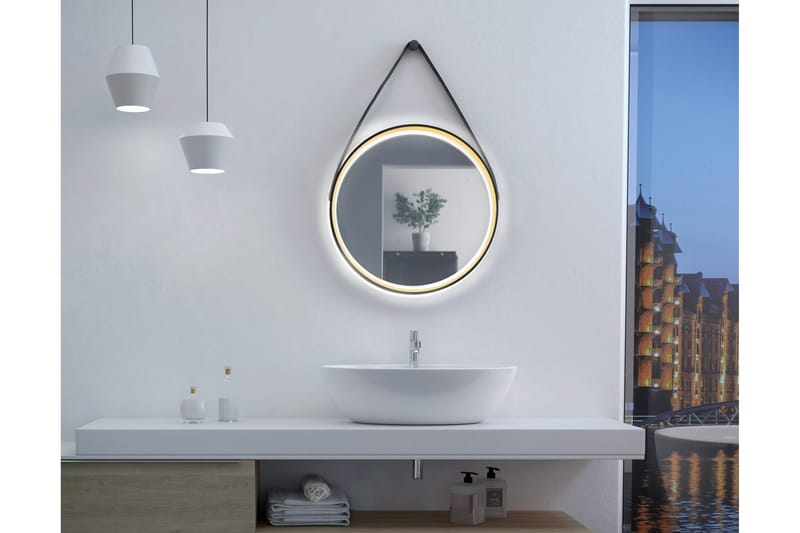 Djupqvior Spegel 55x55 cm Rund LED-belysning - Svart/Guld - Hus & renovering - Kök & bad - Badrum - Badrumsmöbler & badrumsinredning - Badrumsspegel