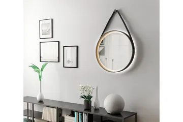 Djupqvior Spegel 55x55 cm Rund LED-belysning - Svart/Guld - Hus & renovering - Kök & bad - Badrum - Badrumsmöbler & badrumsinredning - Badrumsspegel