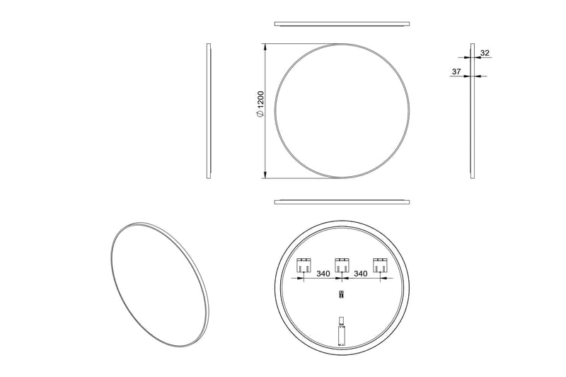Gottsätter Spegel 120 cm Rund - Svart - Hus & renovering - Kök & bad - Badrum - Badrumsmöbler & badrumsinredning - Badrumsspegel