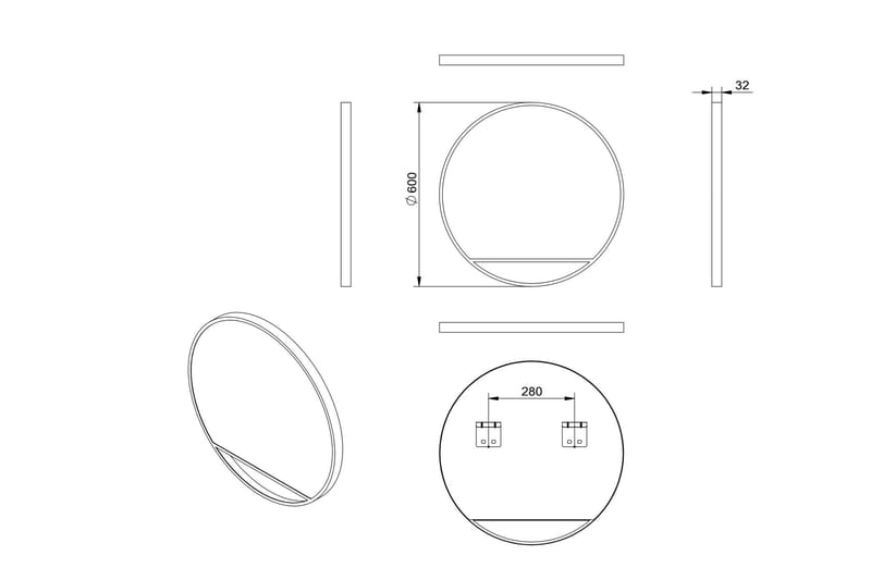 Gottsätter Spegel 60 cm Rund - Svart - Hus & renovering - Kök & bad - Badrum - Badrumsmöbler & badrumsinredning - Badrumsspegel