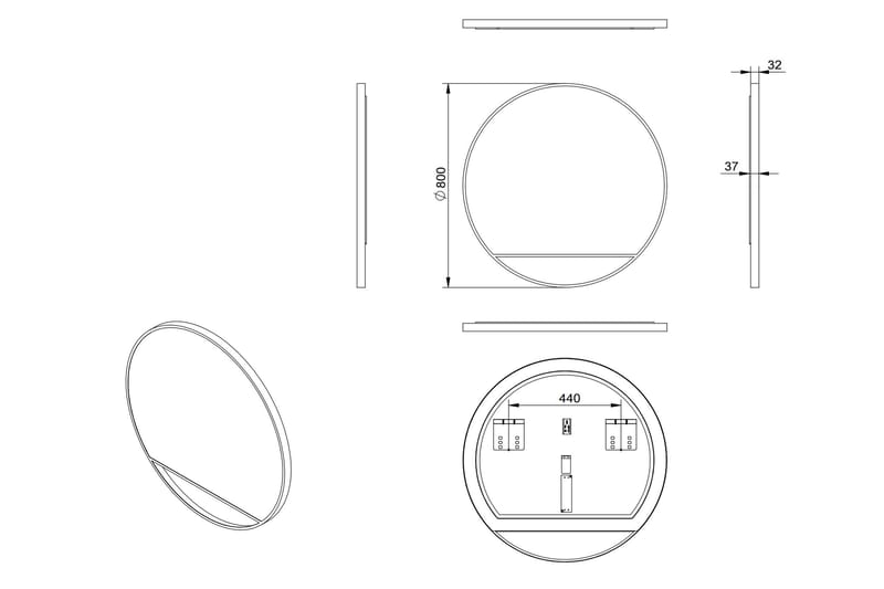 Gottsätter Spegel 80 cm Rund - Svart - Hus & renovering - Kök & bad - Badrum - Badrumsmöbler & badrumsinredning - Badrumsspegel