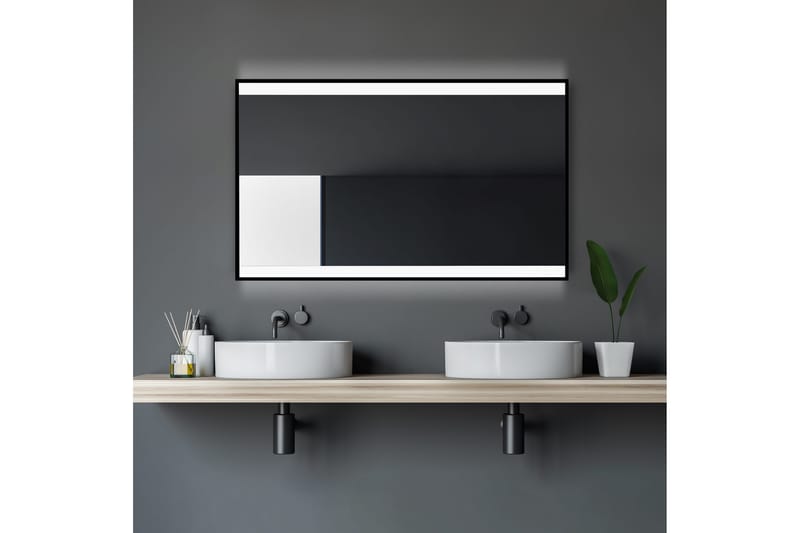 Knutby Badrumsspegel 120x70 cm LED-belysning, Svart
