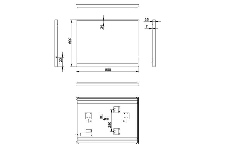 Knutby Badrumsspegel 80x60 cm LED-belysning - Svart - Badrumsspegel - Badrumsspegel med belysning