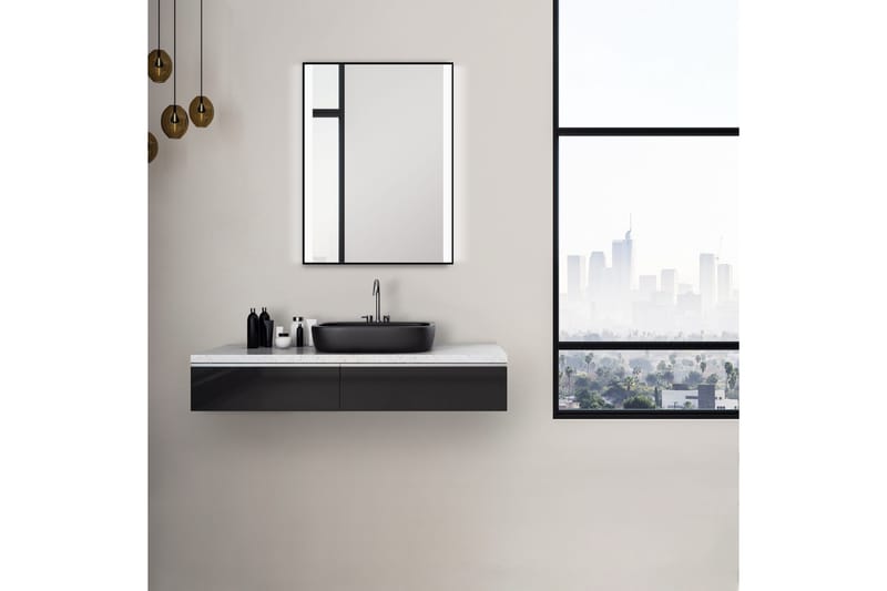 Knutby Badrumsspegel 80x60 cm LED-belysning - Svart - Hus & renovering - Kök & bad - Badrum - Badrumsmöbler & badrumsinredning - Badrumsspegel
