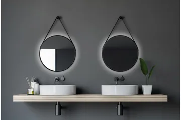 Knutby Spegel 50x50 cm Rund LED-belysning - Svart - Hus & renovering - Kök & bad - Badrum - Badrumsmöbler & badrumsinredning - Badrumsspegel