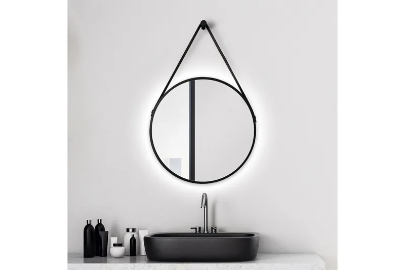 Knutby Spegel 50x50 cm Rund LED-belysning - Svart - Hus & renovering - Kök & bad - Badrum - Badrumsmöbler & badrumsinredning - Badrumsspegel