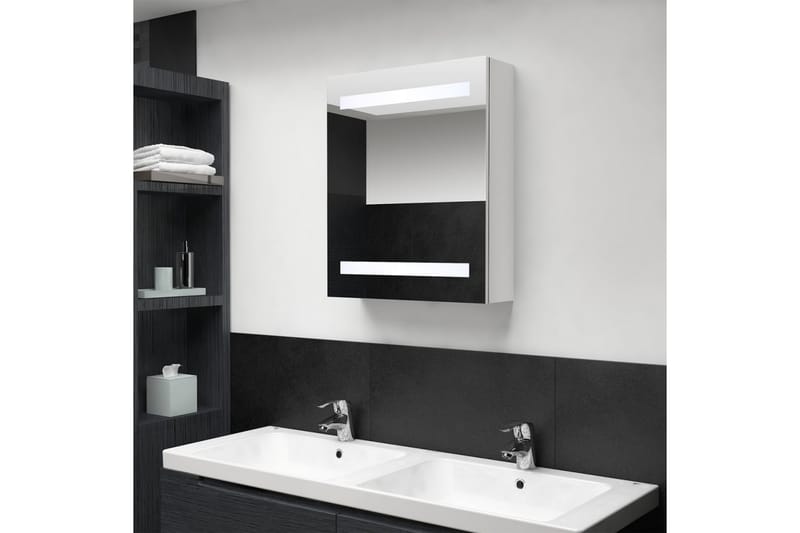 Badrumsspegel med skåp LED vit högglans 50x14x60 cm - Vit - Spegelskåp badrum