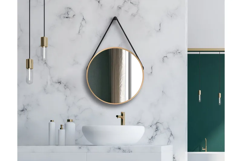 Nävesta Spegel 50 cm Rund - Guld - Hus & renovering - Kök & bad - Badrum - Badrumsmöbler & badrumsinredning - Badrumsspegel