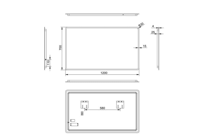 Norrbyn Badrumsspegel 70 cm LED-belysning - Badrumsspegel - Badrumsspegel med belysning