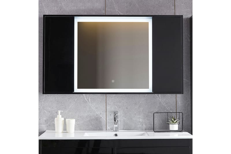 Spegel med dubbla sidoskåp och inbyggd Belysning 13x68 cm Sv - Lyfco - Badrumsspegel - Badrumsspegel med belysning