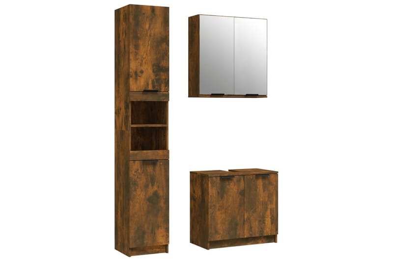 beBasic Badrumsmöbler set 3 delar rökfärgad ek konstruerat trä - Brown - Hus & renovering - Kök & bad - Badrum - Badrumsmöbler & badrumsinredning - Badrumsskåp