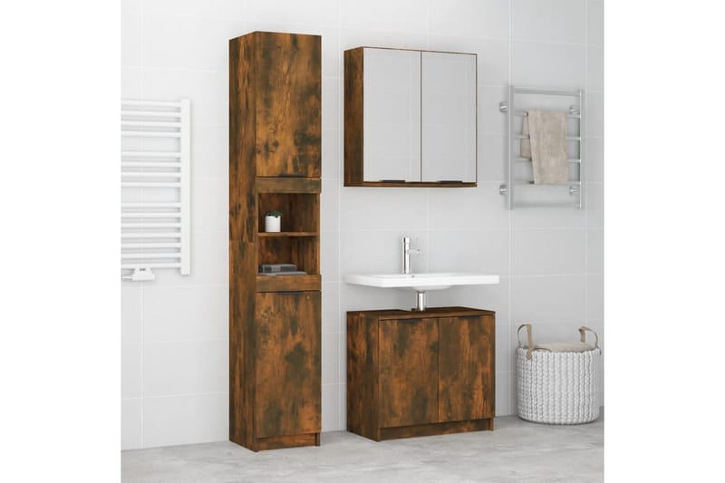 beBasic Badrumsmöbler set 3 delar rökfärgad ek konstruerat trä - Brown - Hus & renovering - Kök & bad - Badrum - Badrumsmöbler & badrumsinredning - Badrumsskåp