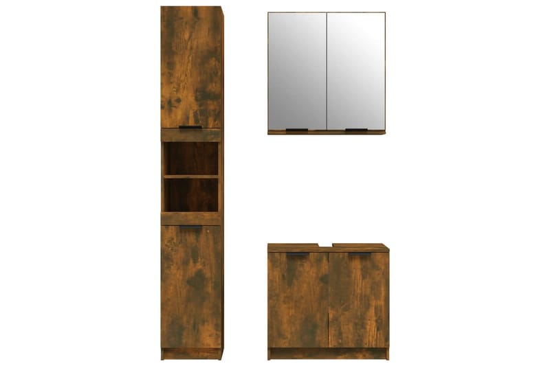 beBasic Badrumsmöbler set 3 delar rökfärgad ek konstruerat trä - Brown - Hus & renovering - Kök & bad - Badrum - Badrumsmöbler & badrumsinredning - Badrumsskåp