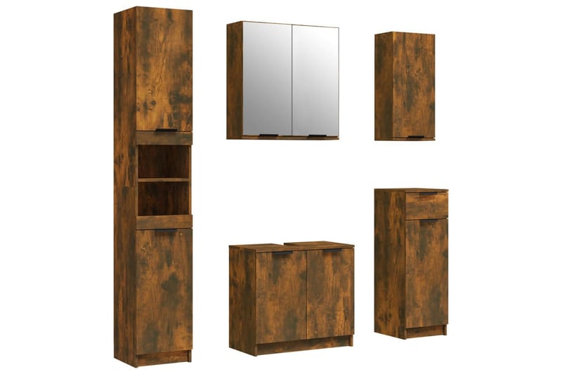 beBasic Badrumsmöbler set 5 delar rökfärgad ek konstruerat trä - Brown - Hus & renovering - Kök & bad - Badrum - Badrumsmöbler & badrumsinredning - Badrumsskåp