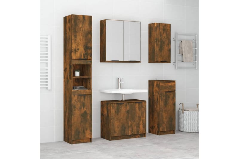 beBasic Badrumsmöbler set 5 delar rökfärgad ek konstruerat trä - Brown - Hus & renovering - Kök & bad - Badrum - Badrumsmöbler & badrumsinredning - Badrumsskåp