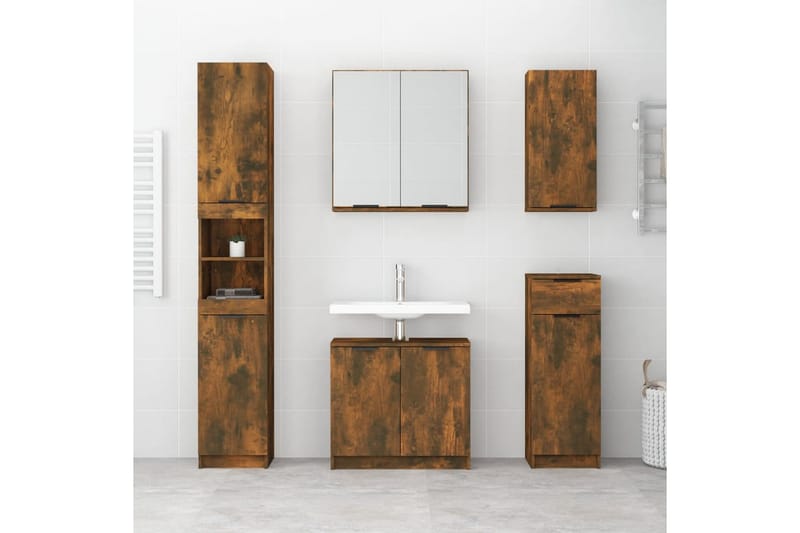 beBasic Badrumsmöbler set 5 delar rökfärgad ek konstruerat trä - Brown - Hus & renovering - Kök & bad - Badrum - Badrumsmöbler & badrumsinredning - Badrumsskåp