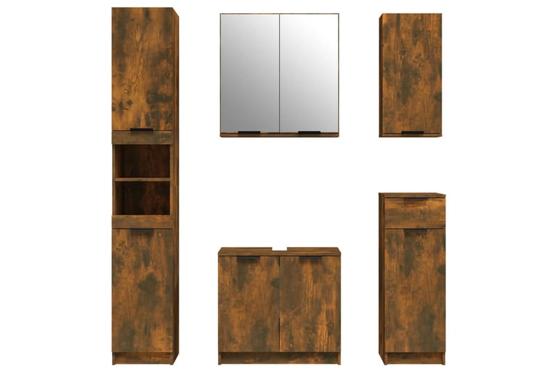 beBasic Badrumsmöbler set 5 delar rökfärgad ek konstruerat trä - Brown - Hus & renovering - Kök & bad - Badrum - Badrumsmöbler & badrumsinredning - Badrumsskåp