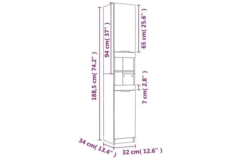 beBasic Badrumsskåp betonggrå 32x34x188,5 cm konstruerat trä - Grey - Badrumsskåp - Tvättskåp - Väggskåp & högskåp