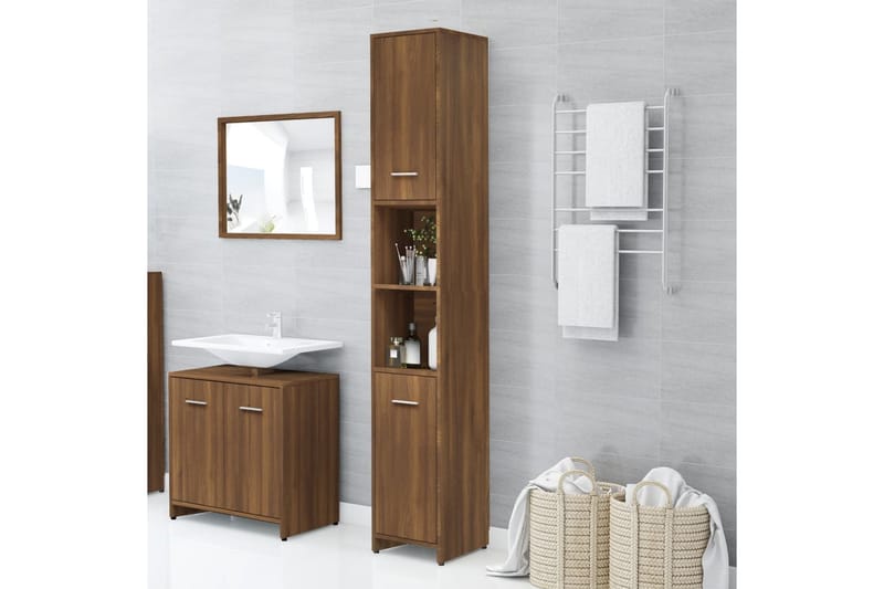 beBasic Badrumsskåp brun ek 30x30x183,5 cm konstruerat trä - Brown - Hus & renovering - Kök & bad - Badrum - Badrumsmöbler & badrumsinredning - Badrumsskåp