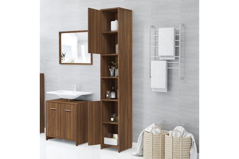 beBasic Badrumsskåp brun ek 30x30x183,5 cm konstruerat trä - Brown - Hus & renovering - Kök & bad - Badrum - Badrumsmöbler & badrumsinredning - Badrumsskåp